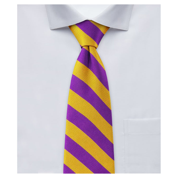 Woven Narrow-Striped Tie - Purple Gold
