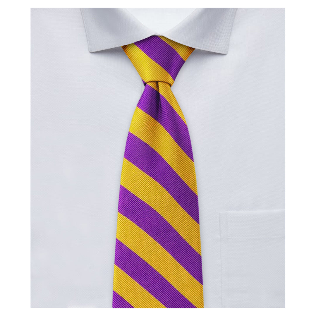 Woven Narrow-Striped Extra Long Tie - Purple Gold
