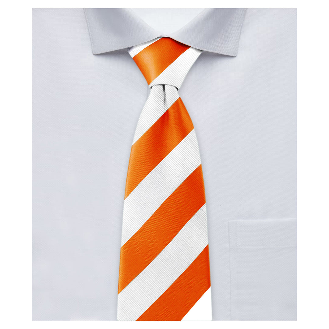 Wide-Striped Tie - Orange White