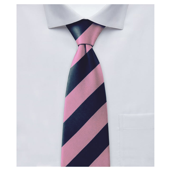 Wide-Striped Tie - Pink Navy