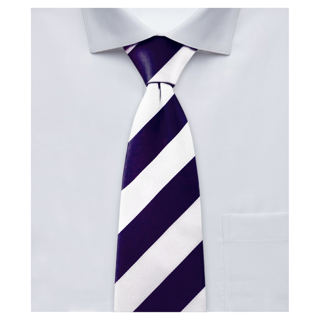 Wide-Striped Tie - Purple White