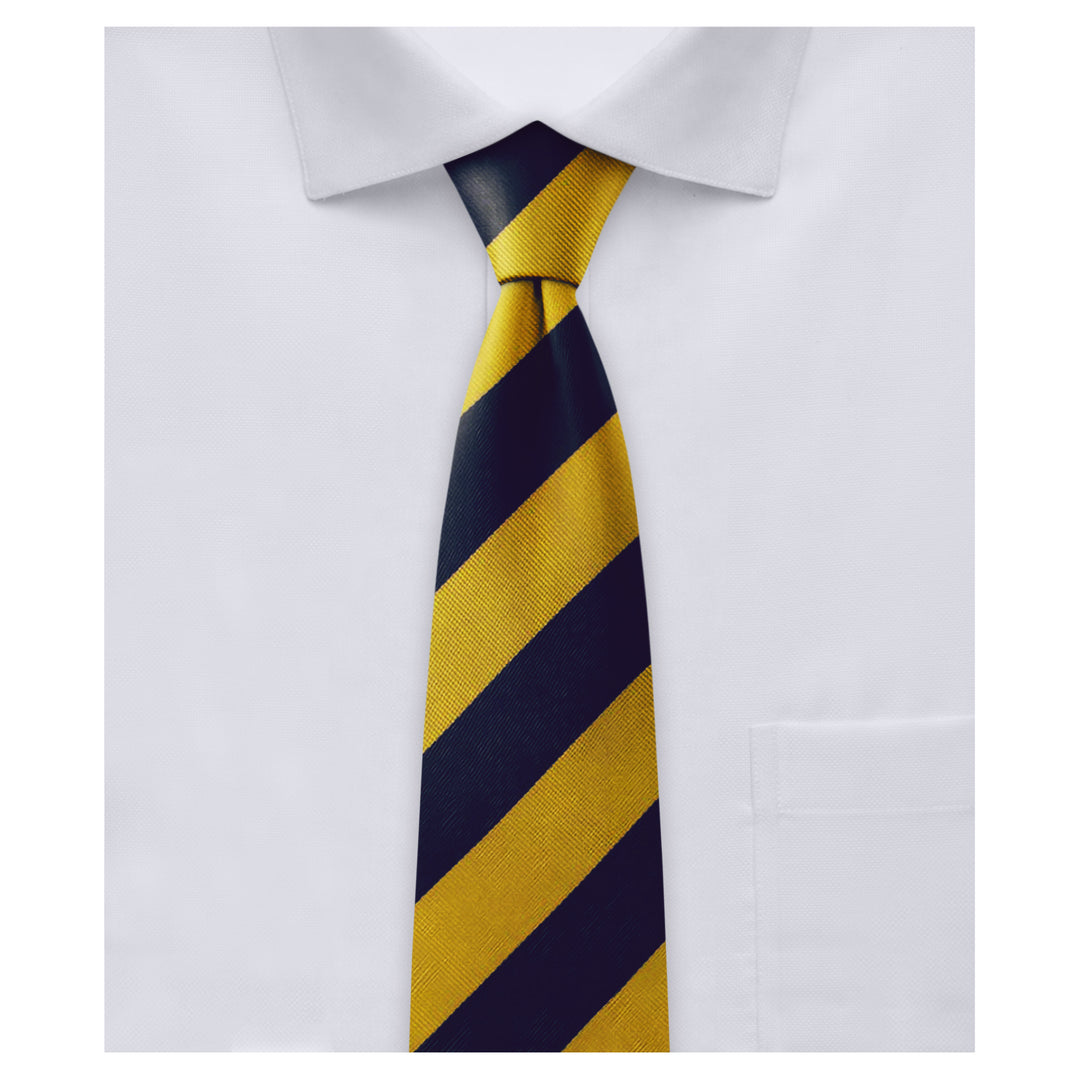 Kid's Prep Wide-Striped Tie - Gold Navy