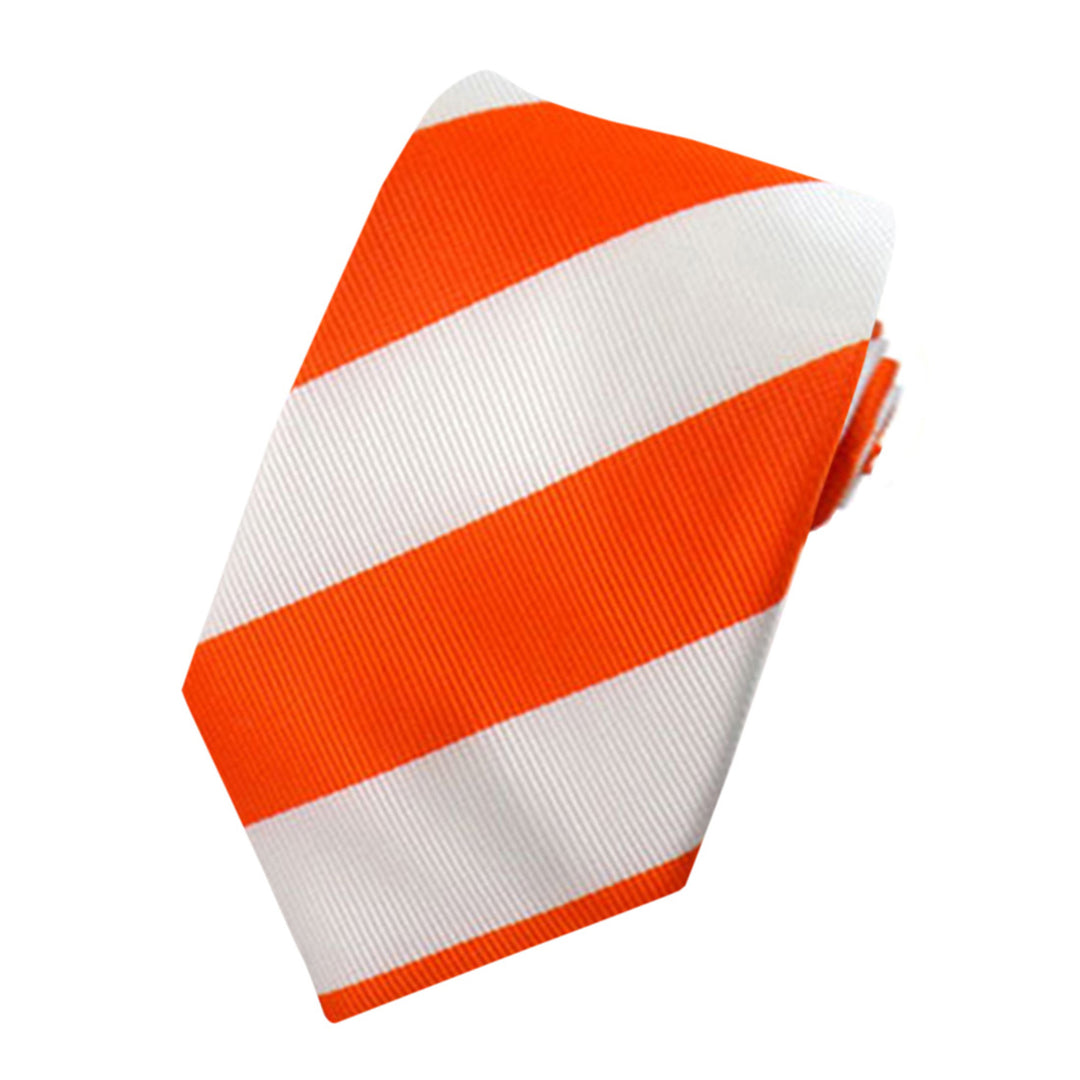 Kid's Prep Wide-Striped Tie - Orange White
