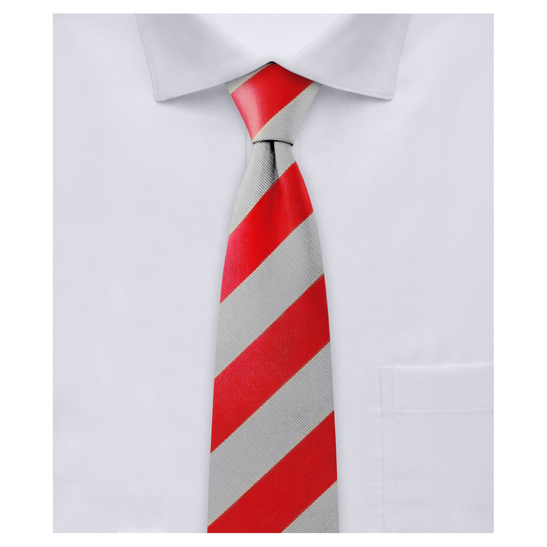 Kid's Prep Wide-Striped Tie - Red Silver