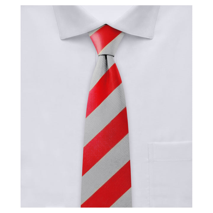 Kid's Prep Wide-Striped Tie - Red Silver