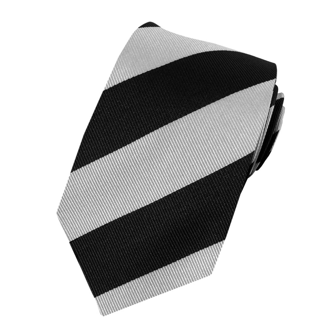 Kid's Prep Wide-Striped Tie - Silver Black