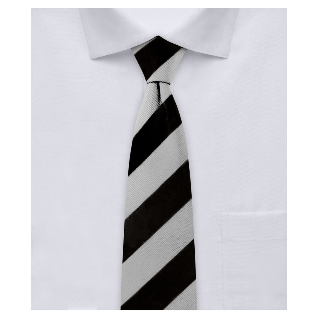 Kid's Prep Wide-Striped Tie - Silver Black