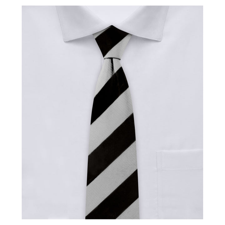 Kid's Prep Wide-Striped Tie - Silver Black