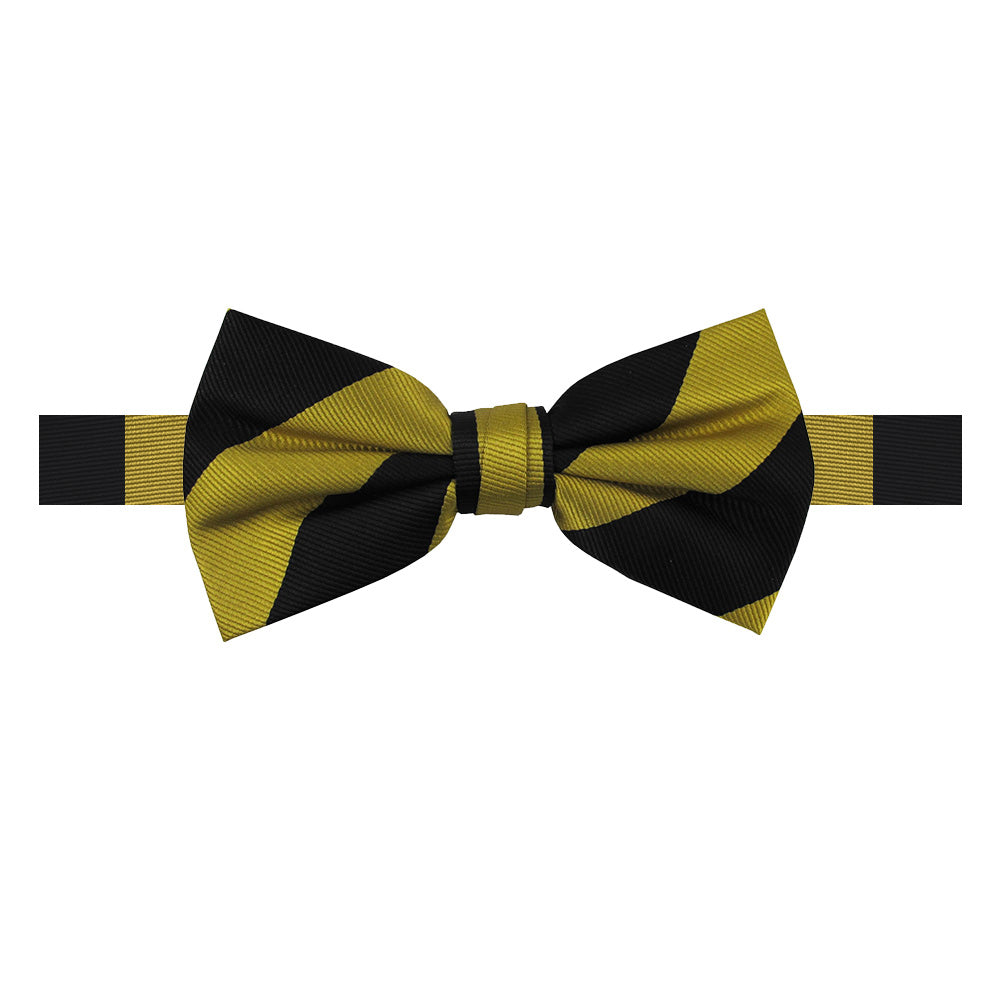 Wide-Striped Banded Bow Tie - Gold Black