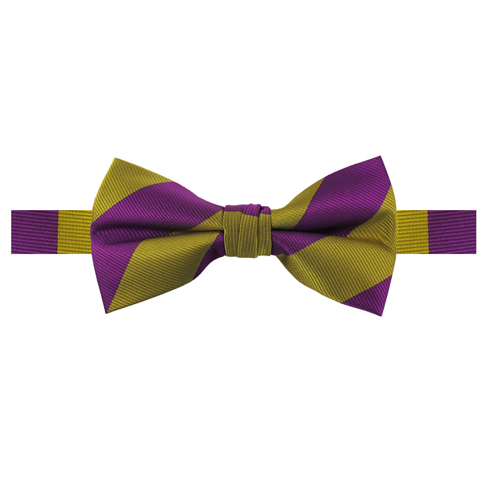 Wide-Striped Banded Bow Tie - Gold Purple