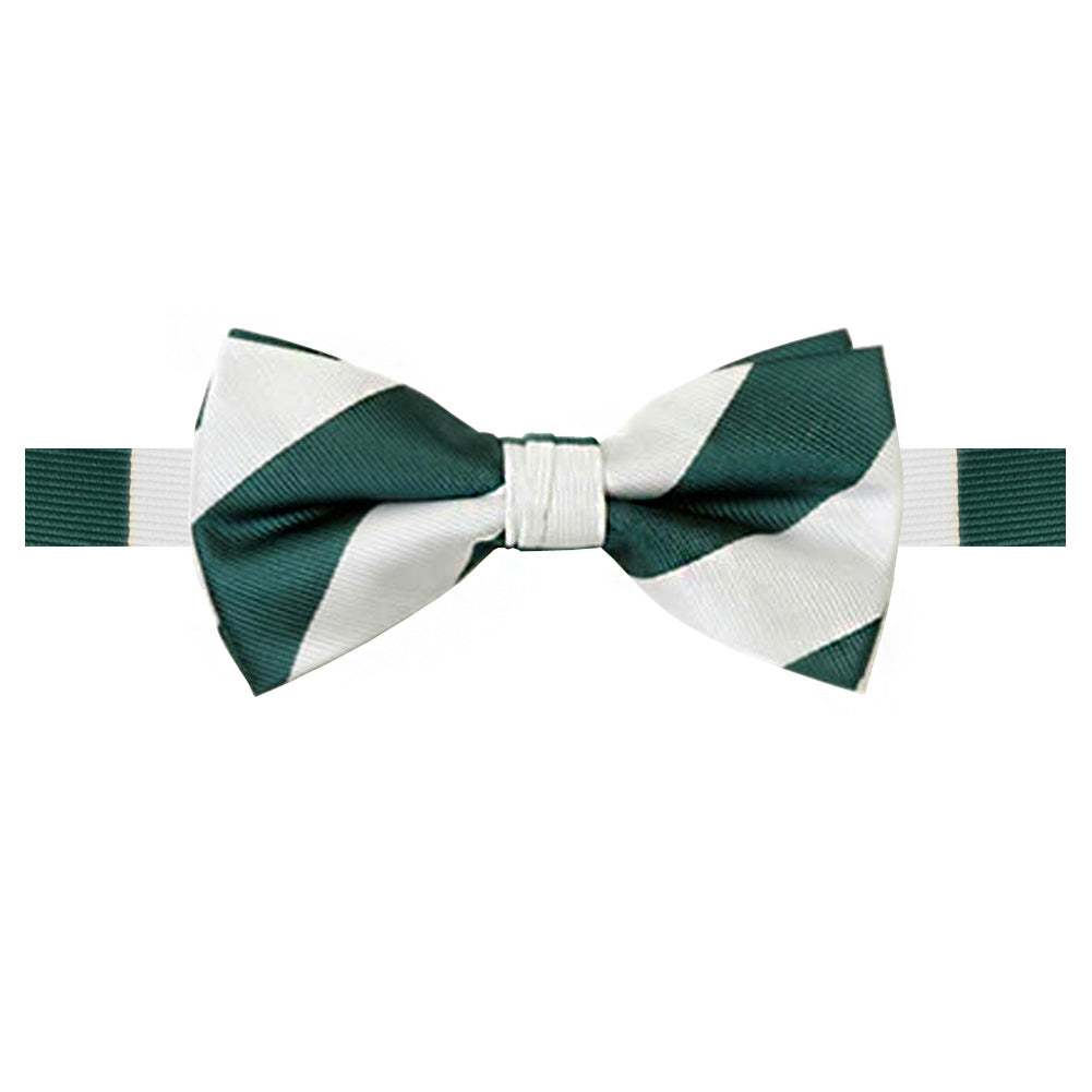 Wide-Striped Banded Bow Tie - Green White