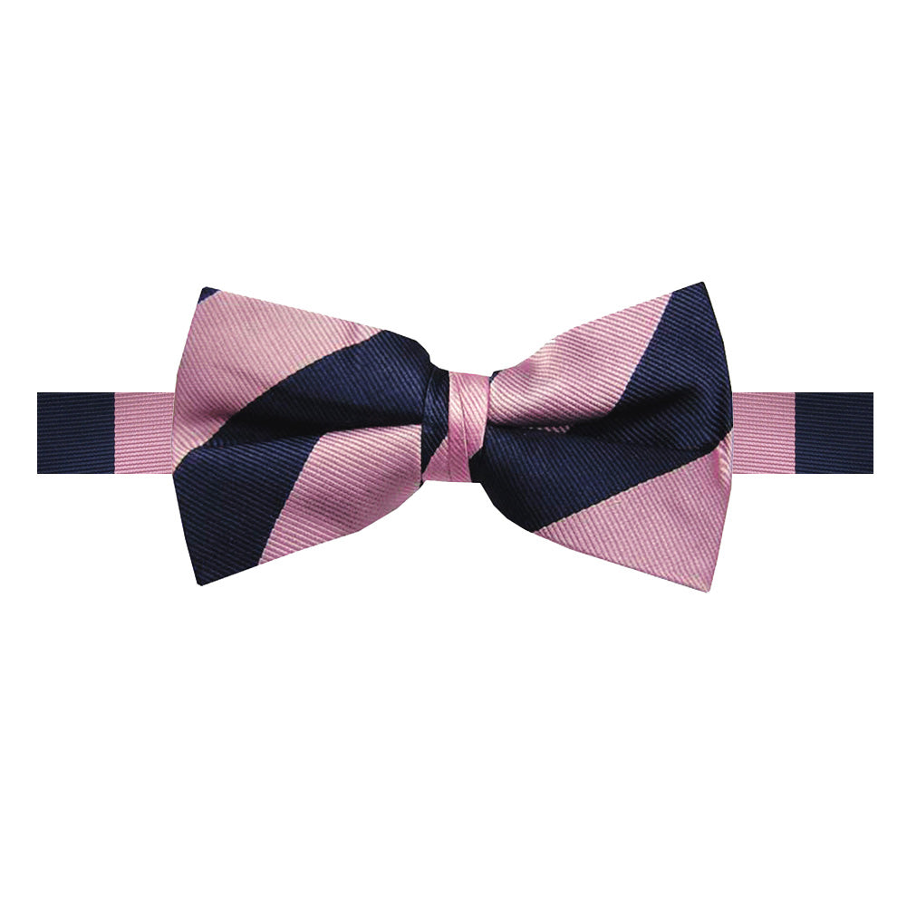 Wide-Striped Banded Bow Tie - Pink Navy