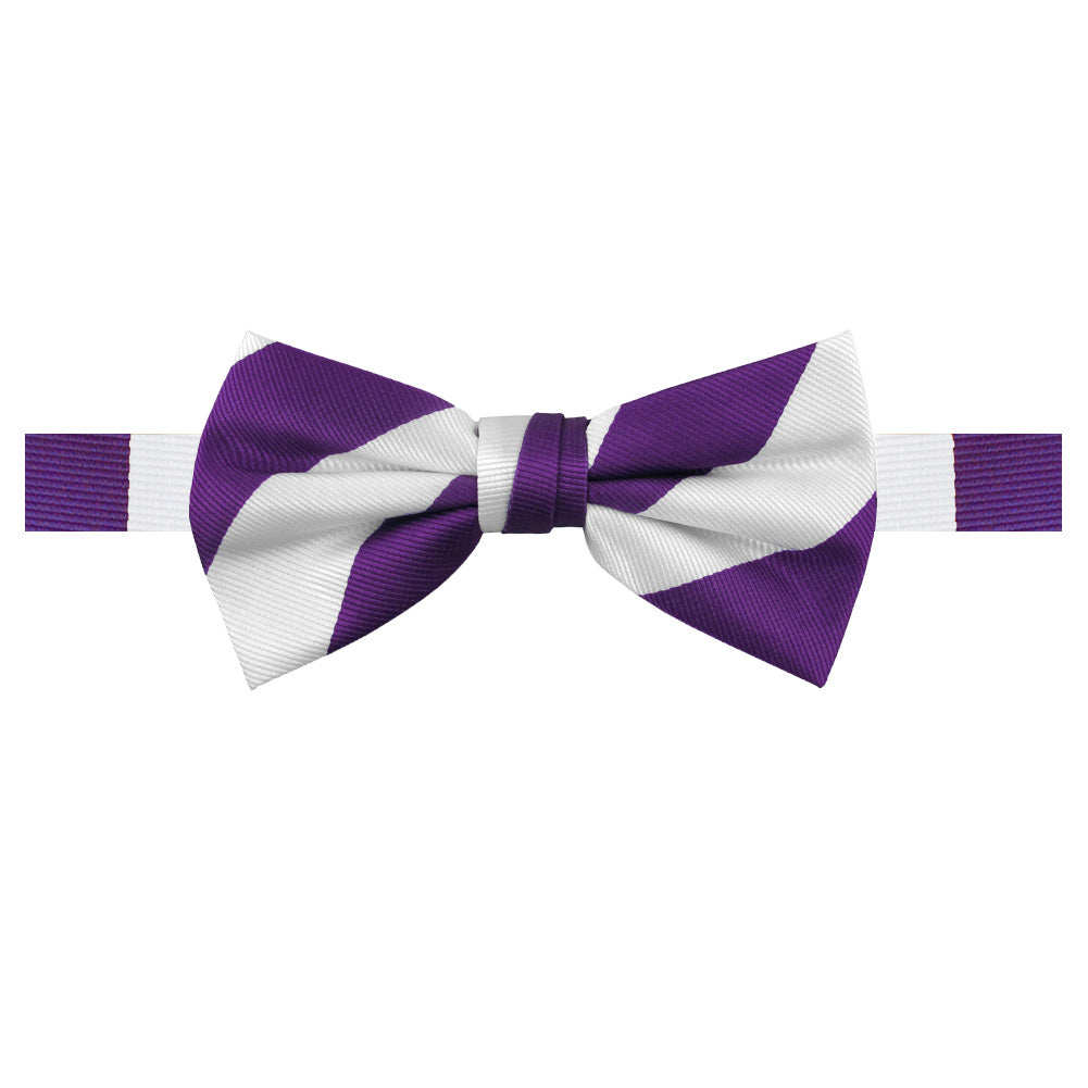Wide-Striped Banded Bow Tie - Purple White