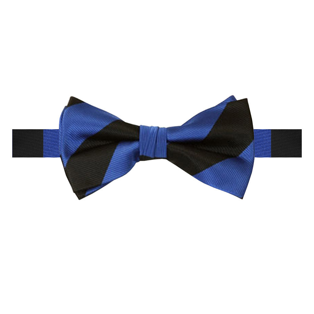 Wide-Striped Banded Bow Tie - Royal Black