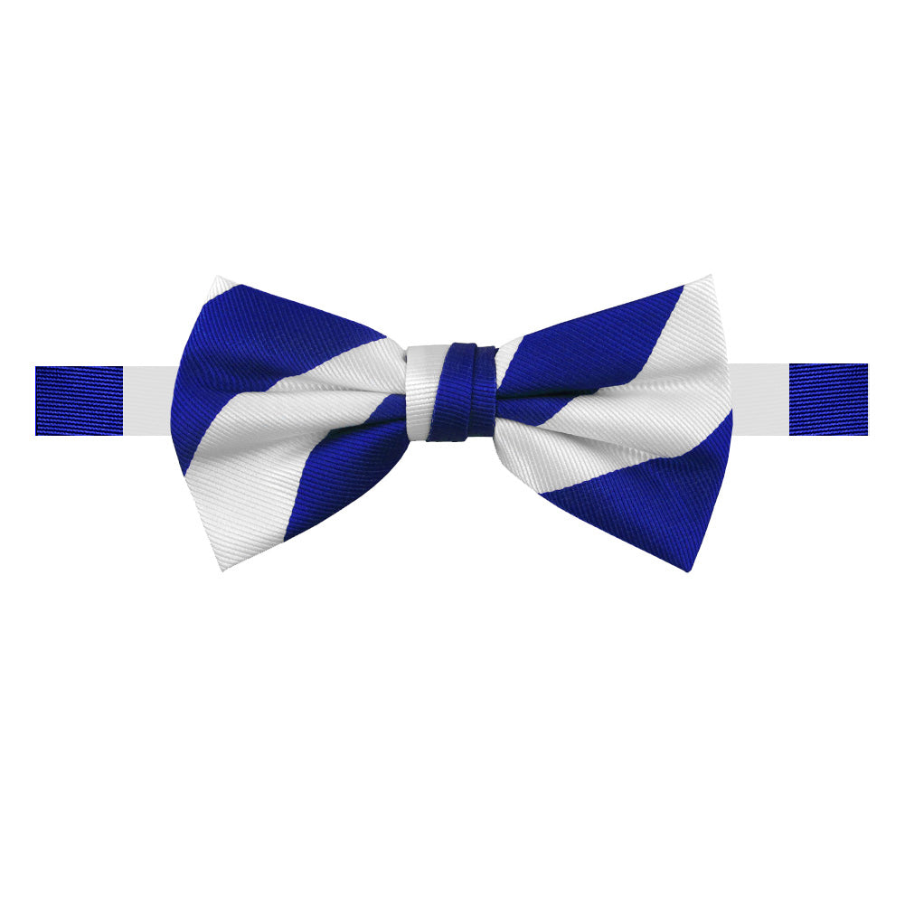 Wide-Striped Banded Bow Tie - Royal White