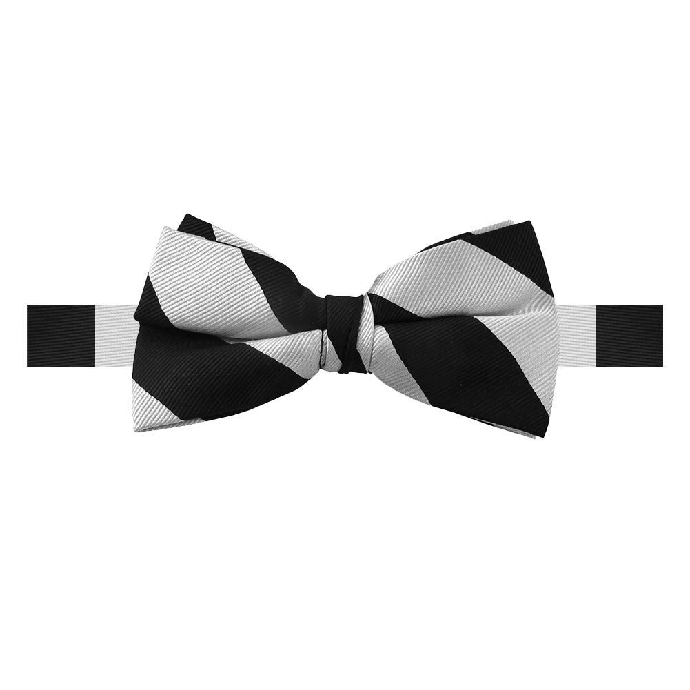 Wide-Striped Banded Bow Tie - Silver Black