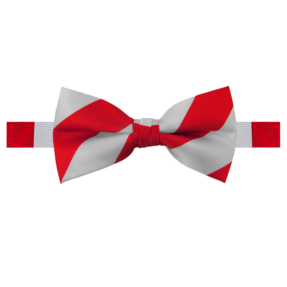 Wide-Striped Banded Bow Tie - Silver Red