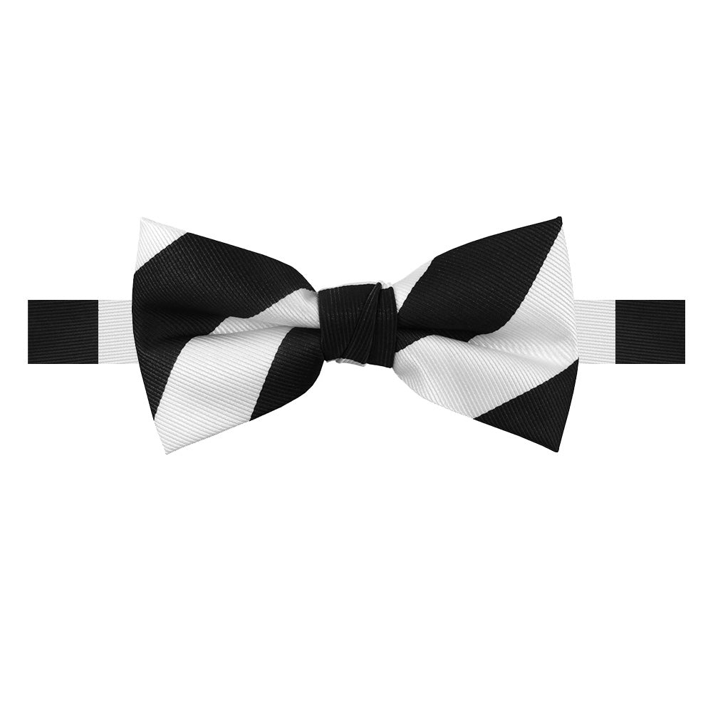 Wide-Striped Banded Bow Tie - White Black