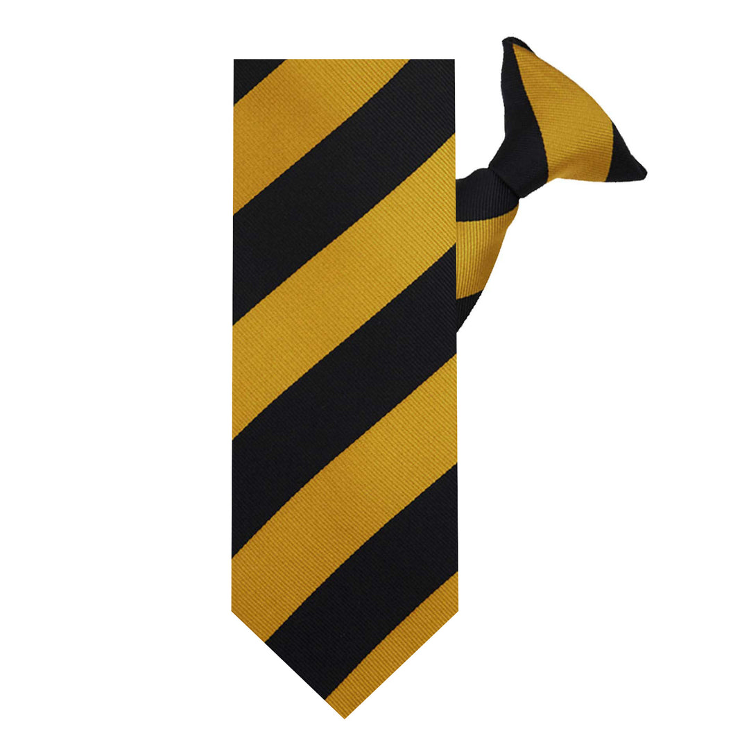 Wide-Striped Clip-On Tie - Gold Black