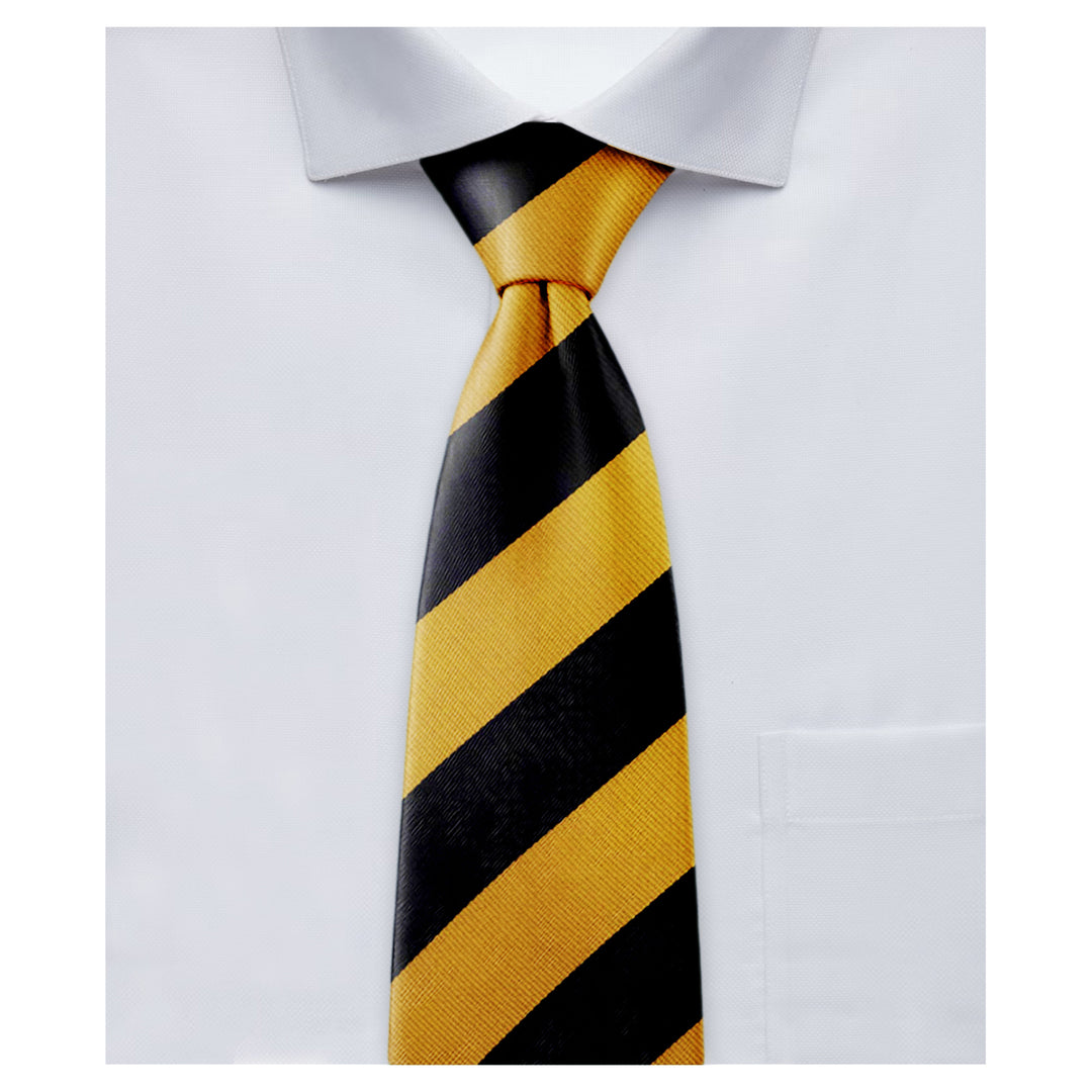 Wide-Striped Clip-On Tie - Gold Black