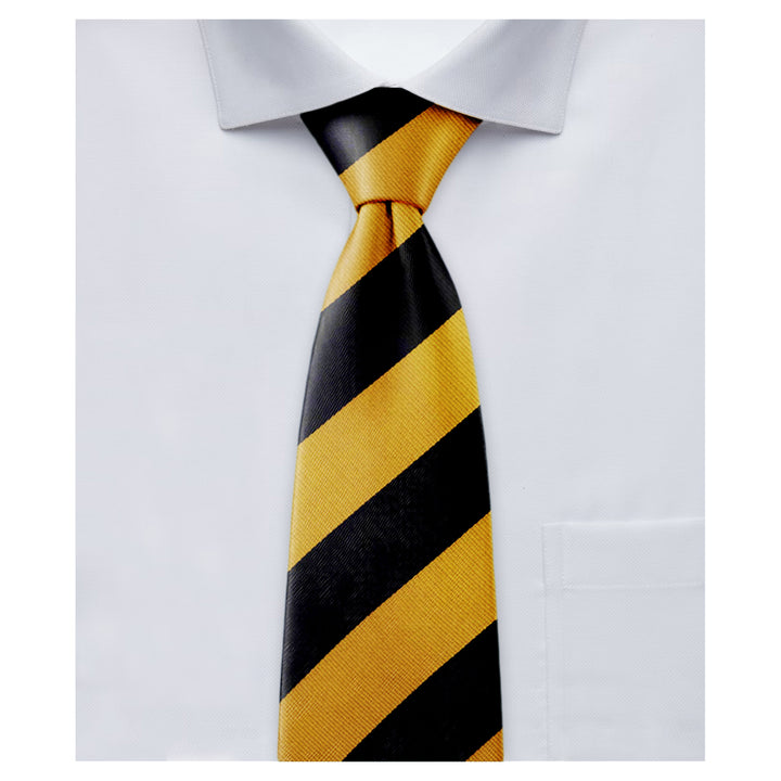 Wide-Striped Clip-On Tie - Gold Black