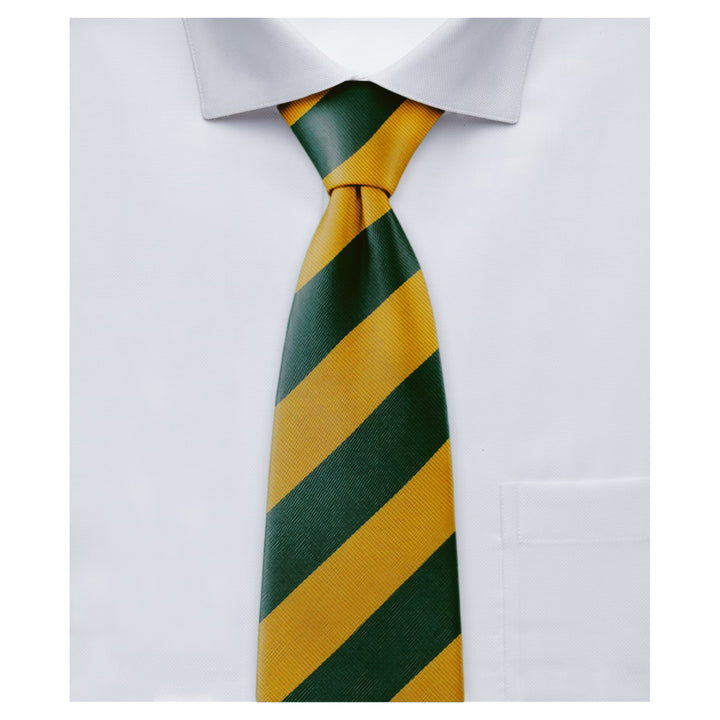 Wide-Striped Clip-On Tie - Gold Green