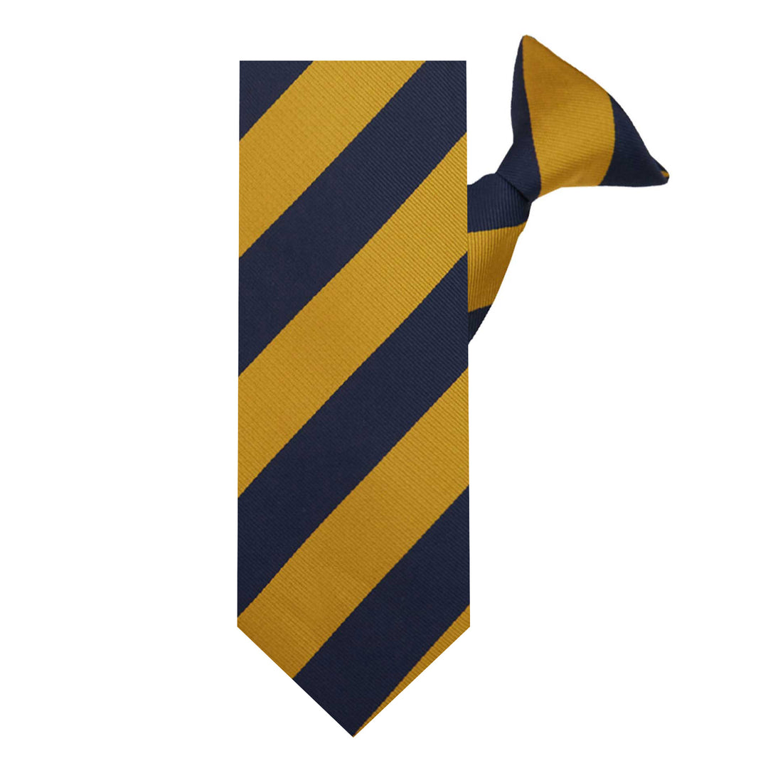 Wide-Striped Clip-On Tie - Gold Navy