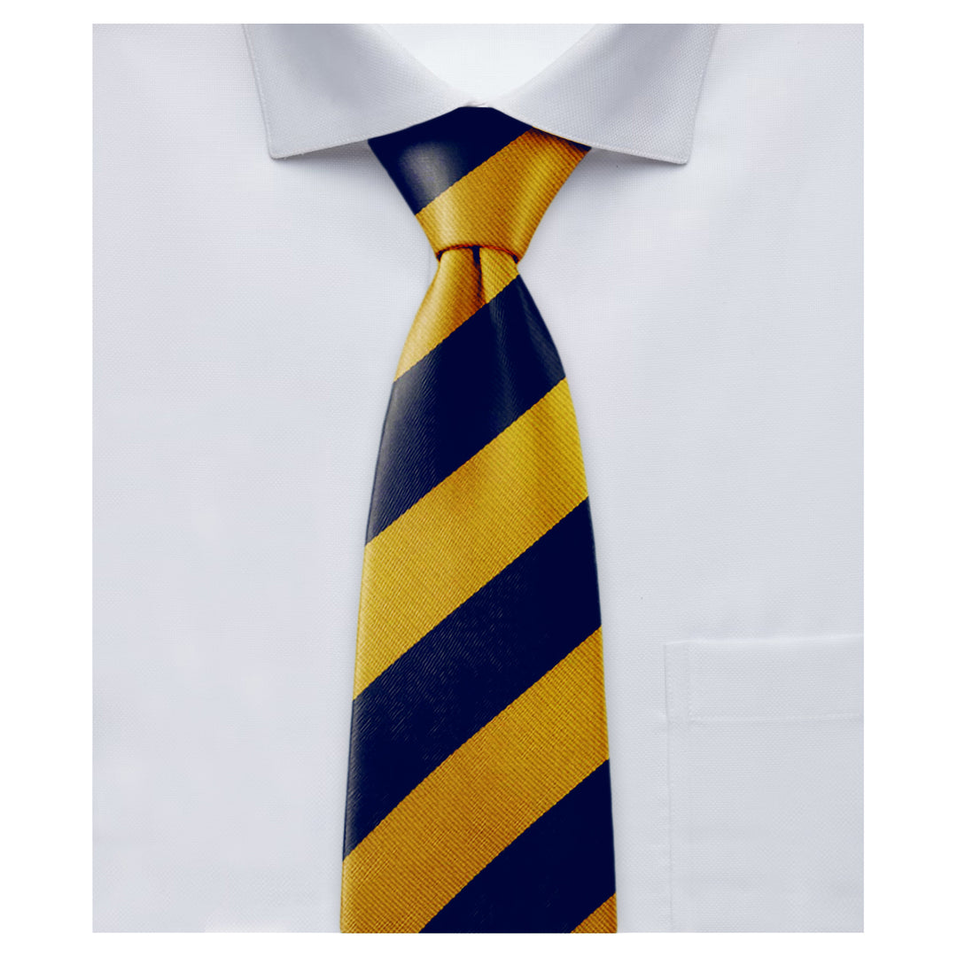 Wide-Striped Clip-On Tie - Gold Navy