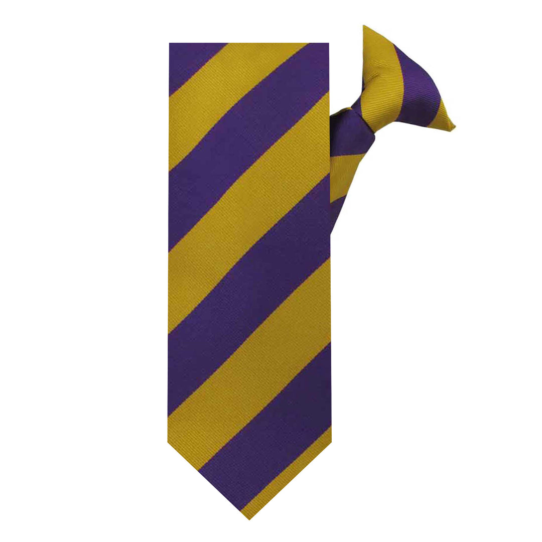 Wide-Striped Clip-On Tie - Gold Purple