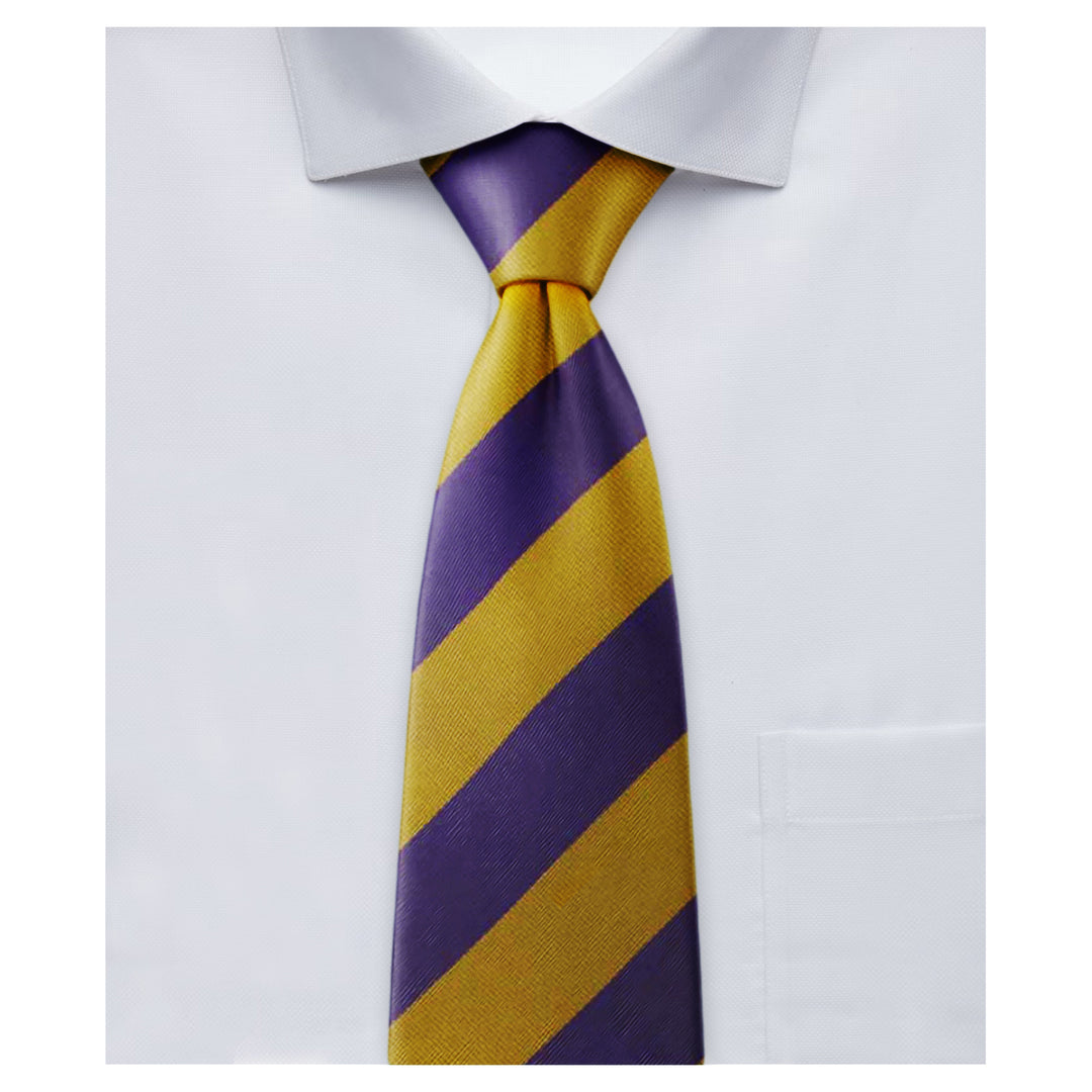 Wide-Striped Clip-On Tie - Gold Purple
