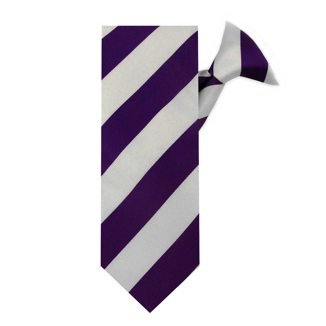Wide-Striped Clip-On Tie - Purple White
