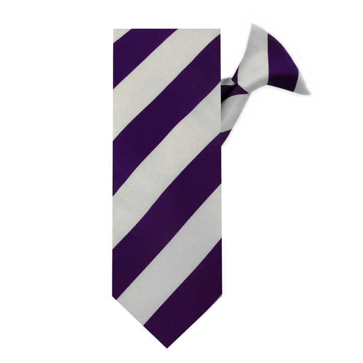 Wide-Striped Clip-On Tie - Purple White
