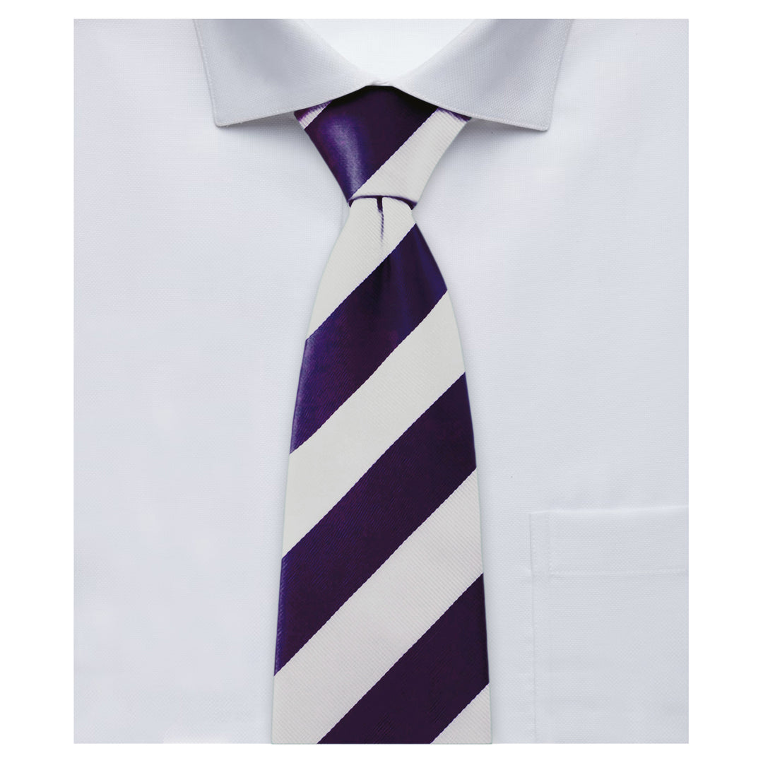 Wide-Striped Clip-On Tie - Purple White