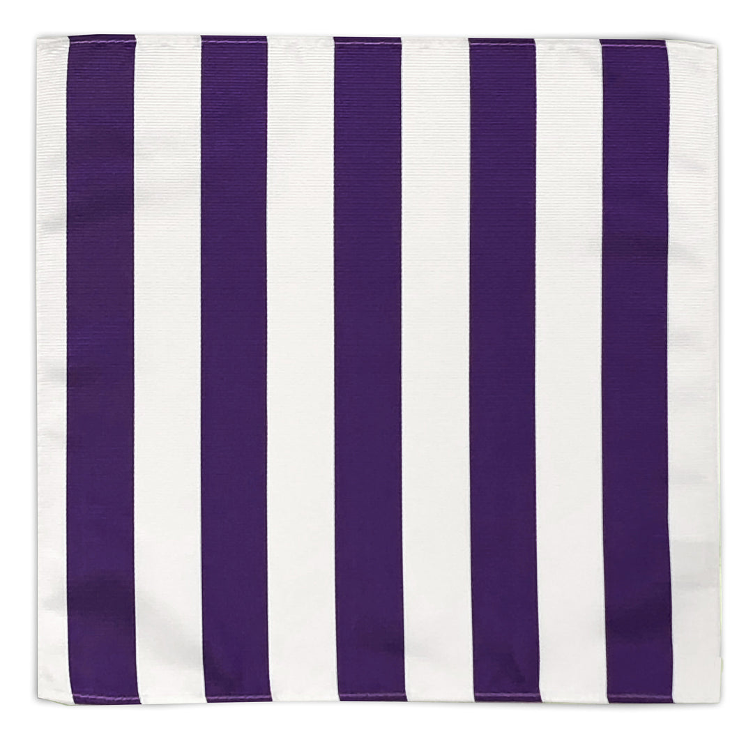 Wide-Striped Pocket Square - Purple White