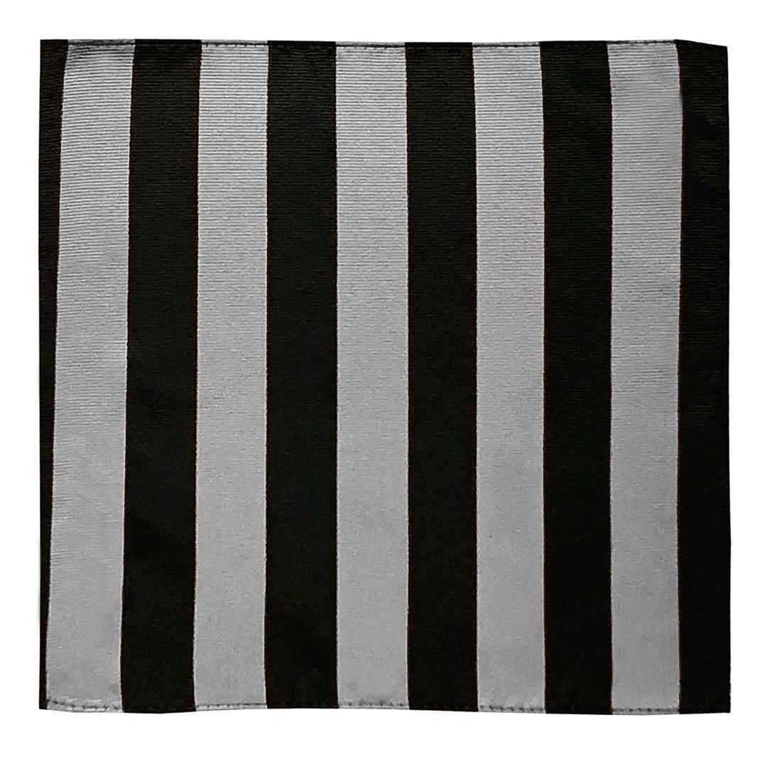 Wide-Striped Pocket Square - Silver Black