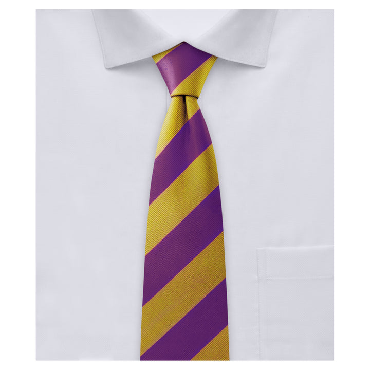 Wide-Striped Slim Tie - Gold Purple