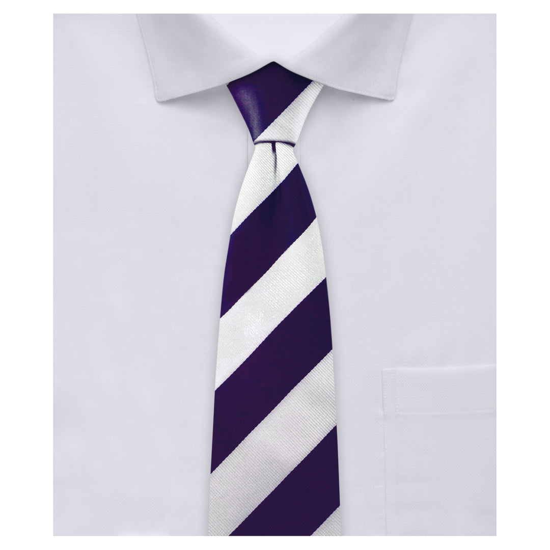 Wide-Striped Slim Tie - Purple White
