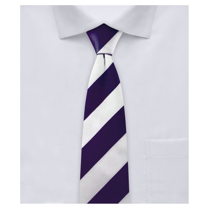 Wide-Striped Slim Tie - Purple White