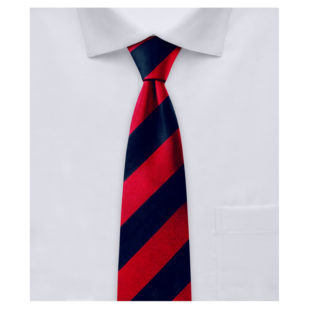 Wide-Striped Slim Tie - Red Navy