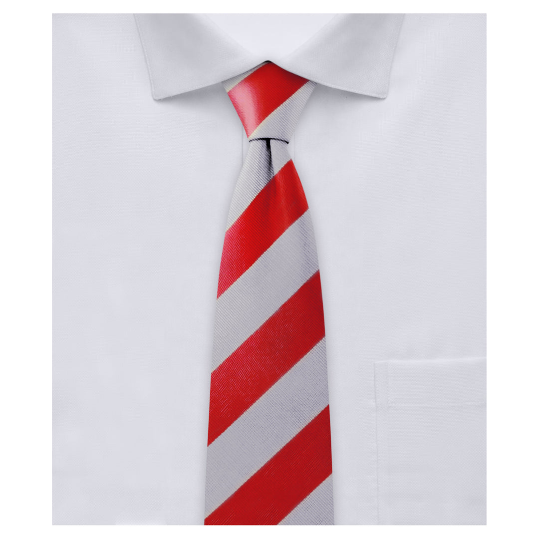 Wide-Striped Slim Tie - Red Silver