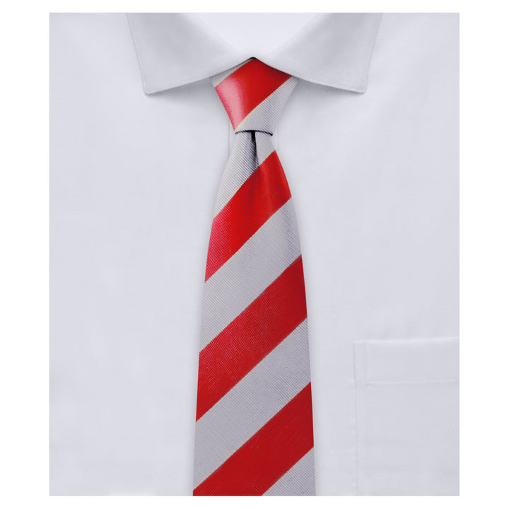 Wide-Striped Slim Tie - Red Silver