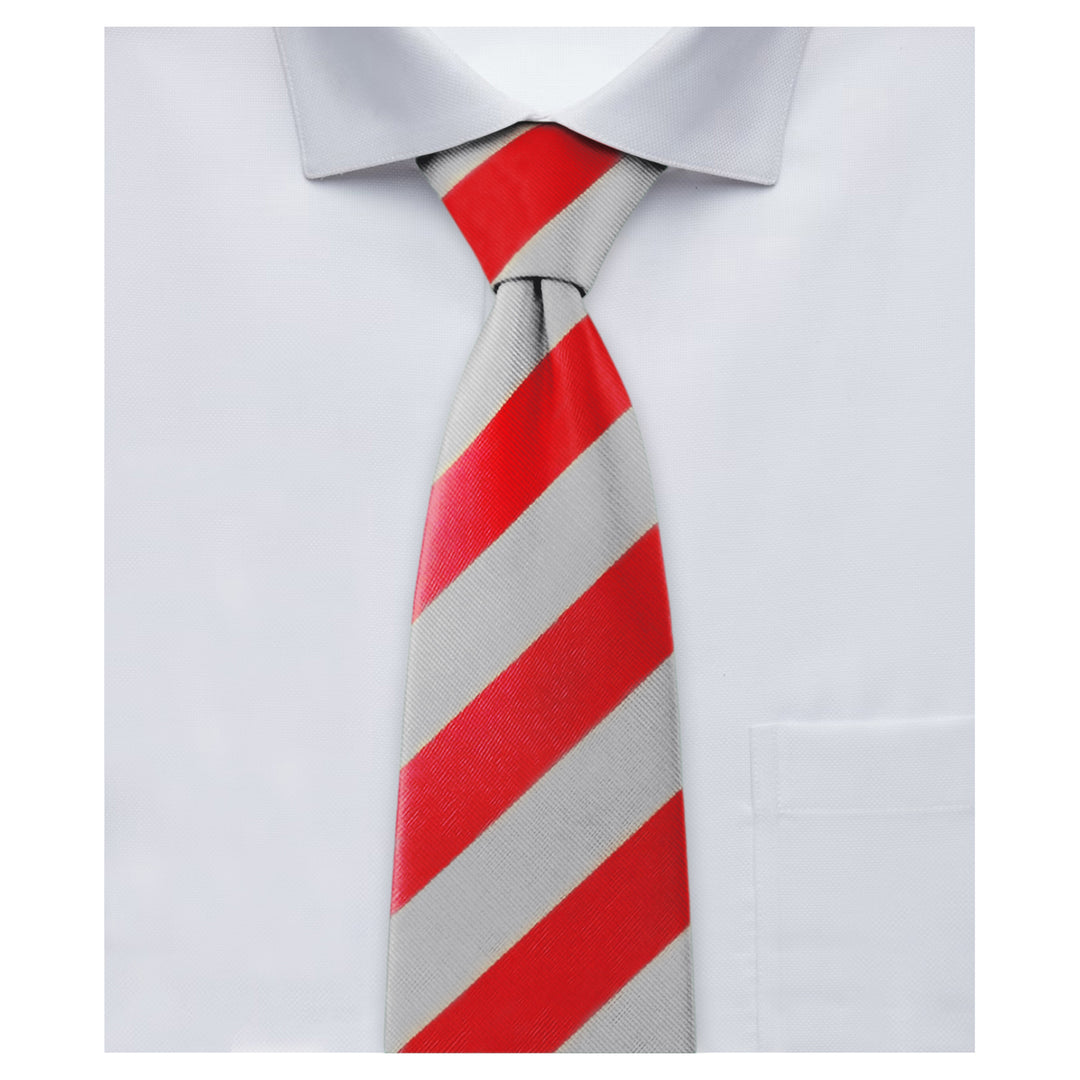 Wide-Striped Extra Long Tie - Silver Red