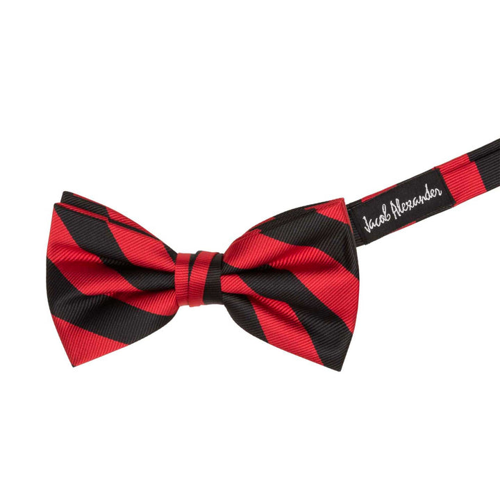 Woven Narrow Stripes Banded Bow Tie - Red Black