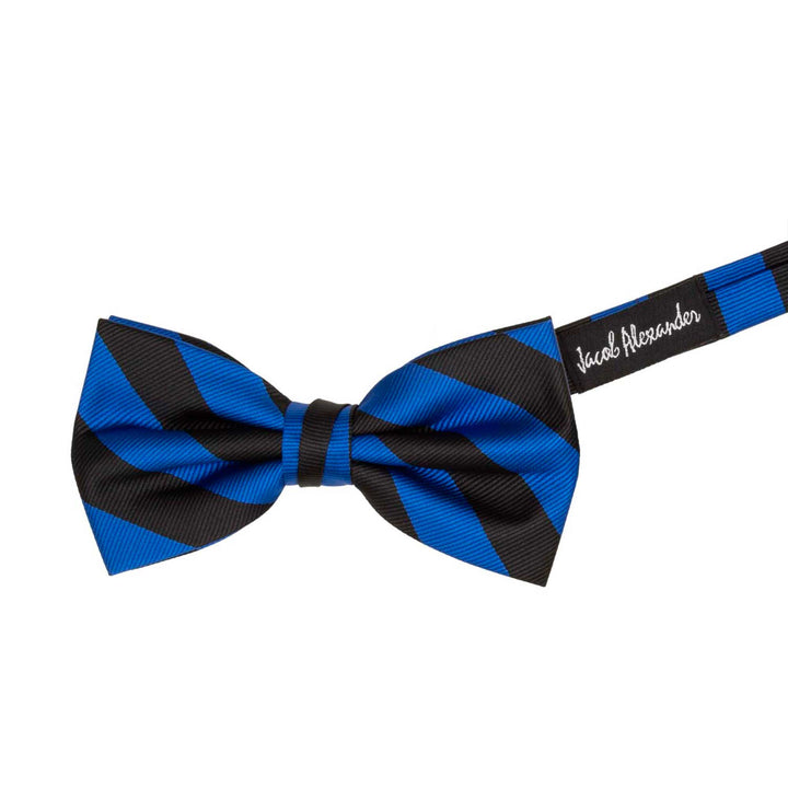 Woven Narrow Stripes Banded Bow Tie - Royal Black