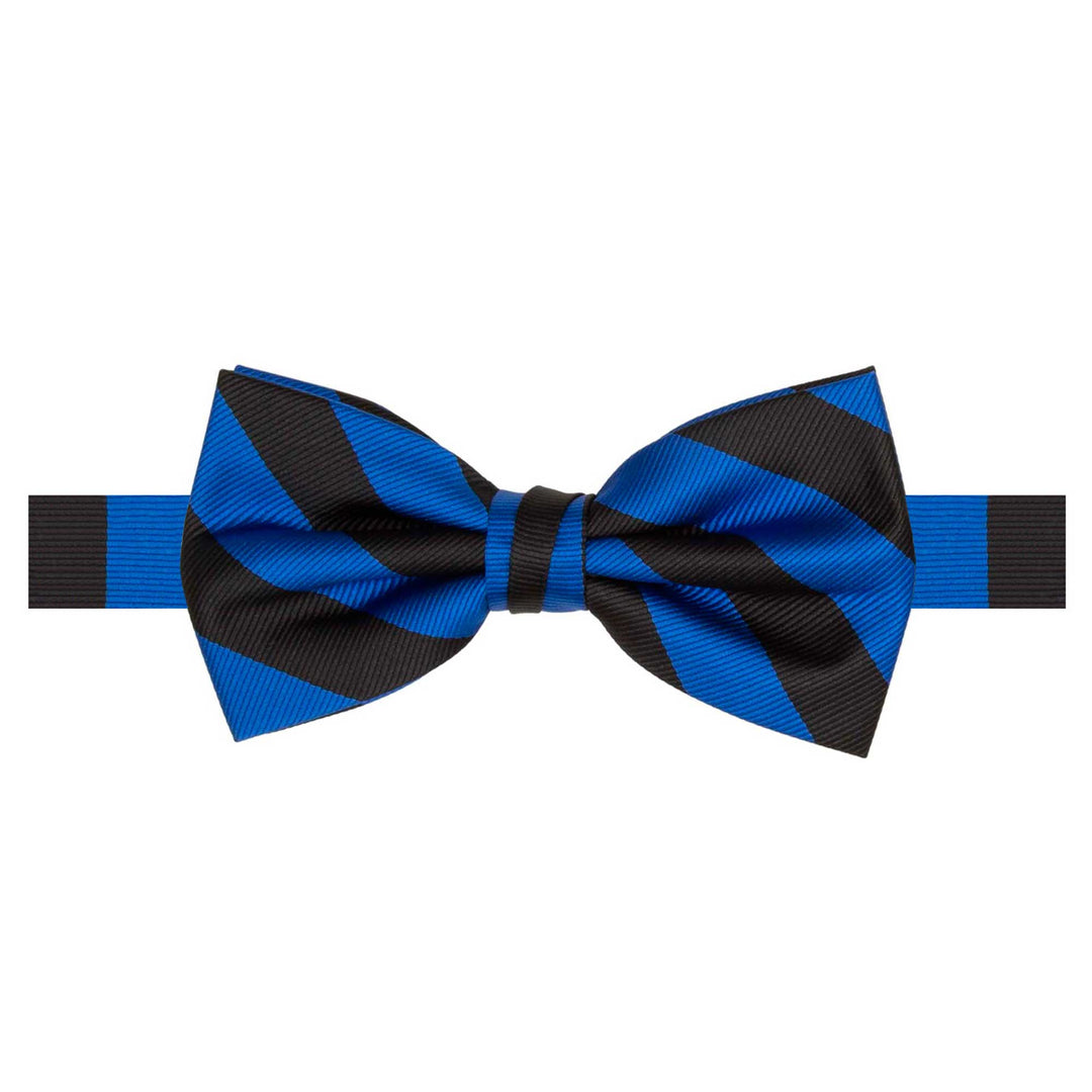 Woven Narrow Stripes Banded Bow Tie - Royal Black