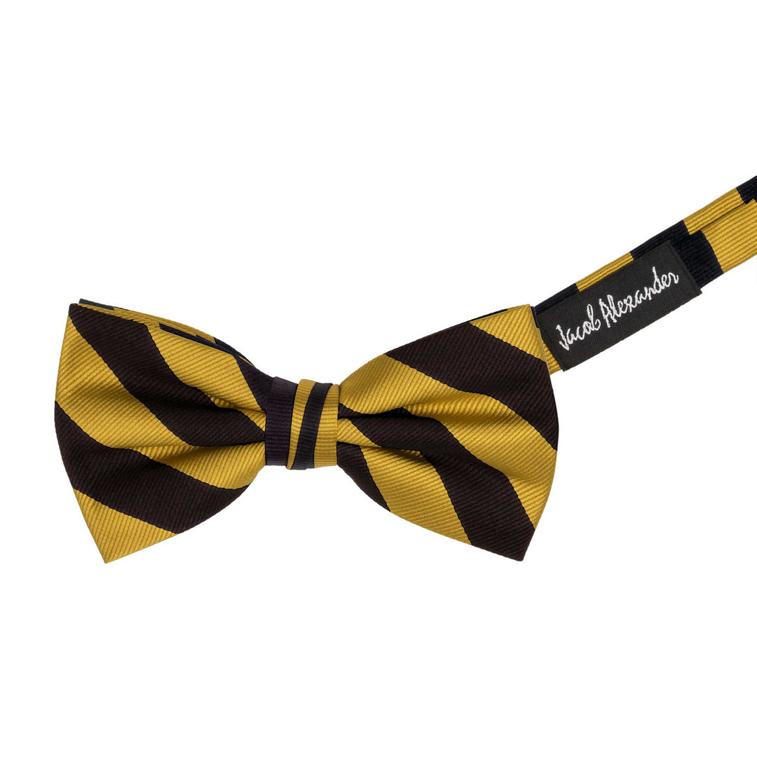 Woven Narrow Stripes Banded Bow Tie - Gold Black