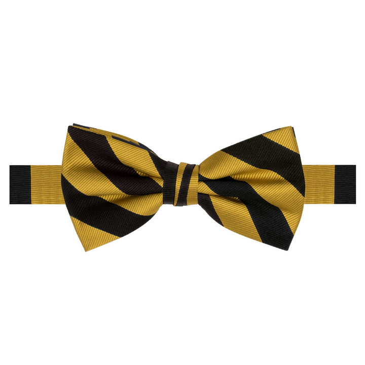 Woven Narrow Stripes Banded Bow Tie - Gold Black