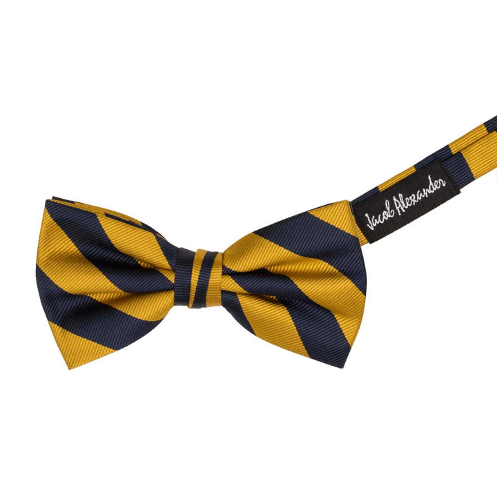 Woven Narrow Stripes Banded Bow Tie - Gold Navy