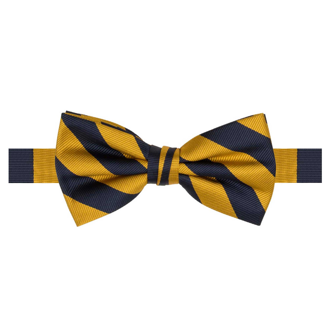 Woven Narrow Stripes Banded Bow Tie - Gold Navy