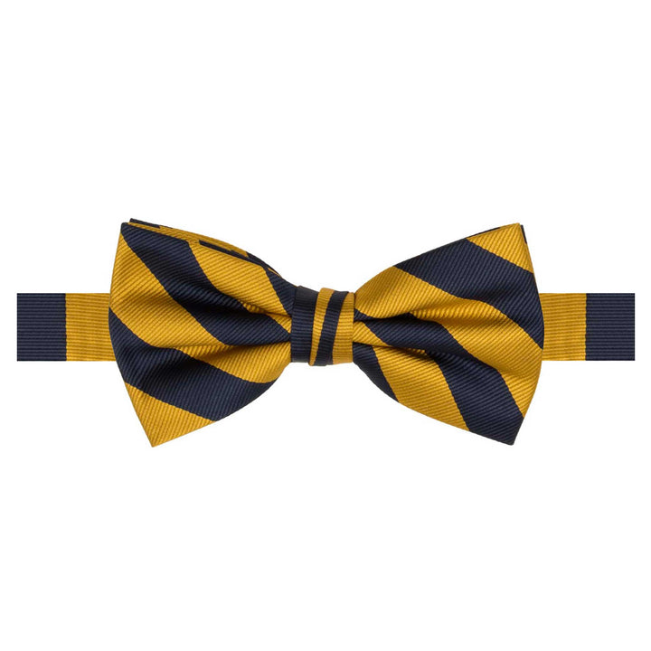 Woven Narrow Stripes Banded Bow Tie - Gold Navy